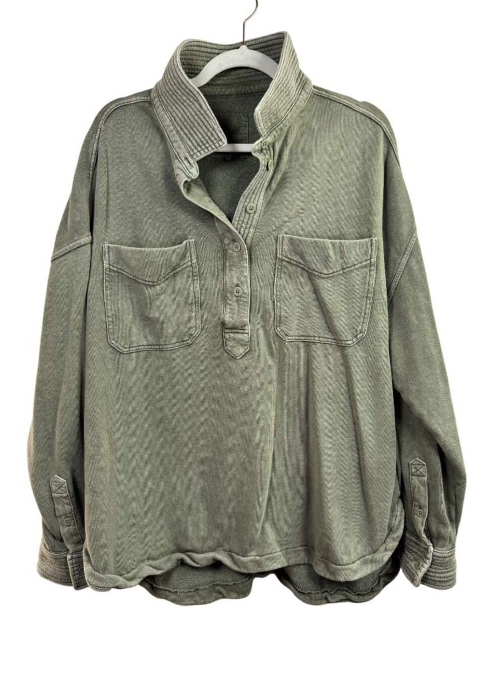 Aerie Oversized Olive Green Pullover Sweatshirt Front Pockets Womens Size XL